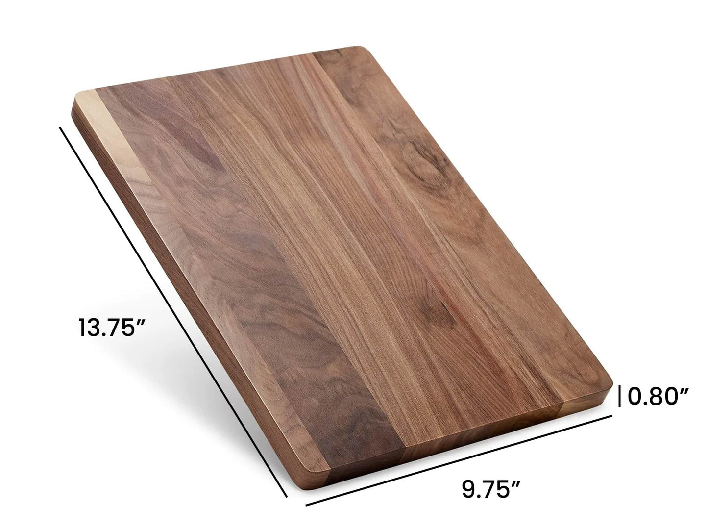 Wooden cutting board with dimensions labeled