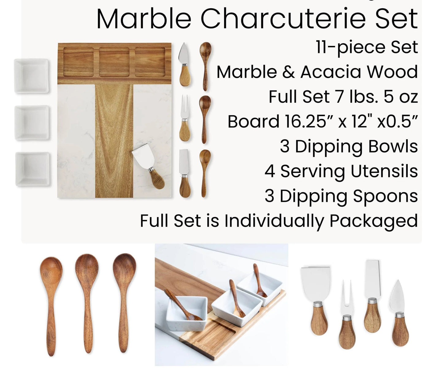 Marble Charcuterie Board 11 Piece Set