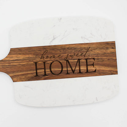Marble & Acacia Charcuterie Board with Cheese Knife Set- "Home Sweet Home"