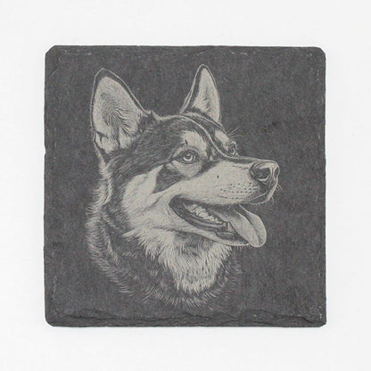 Slate coaster with a engraved dog's face 