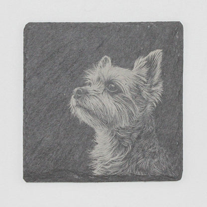 Slate coaster with a engraved portrait of a dog 