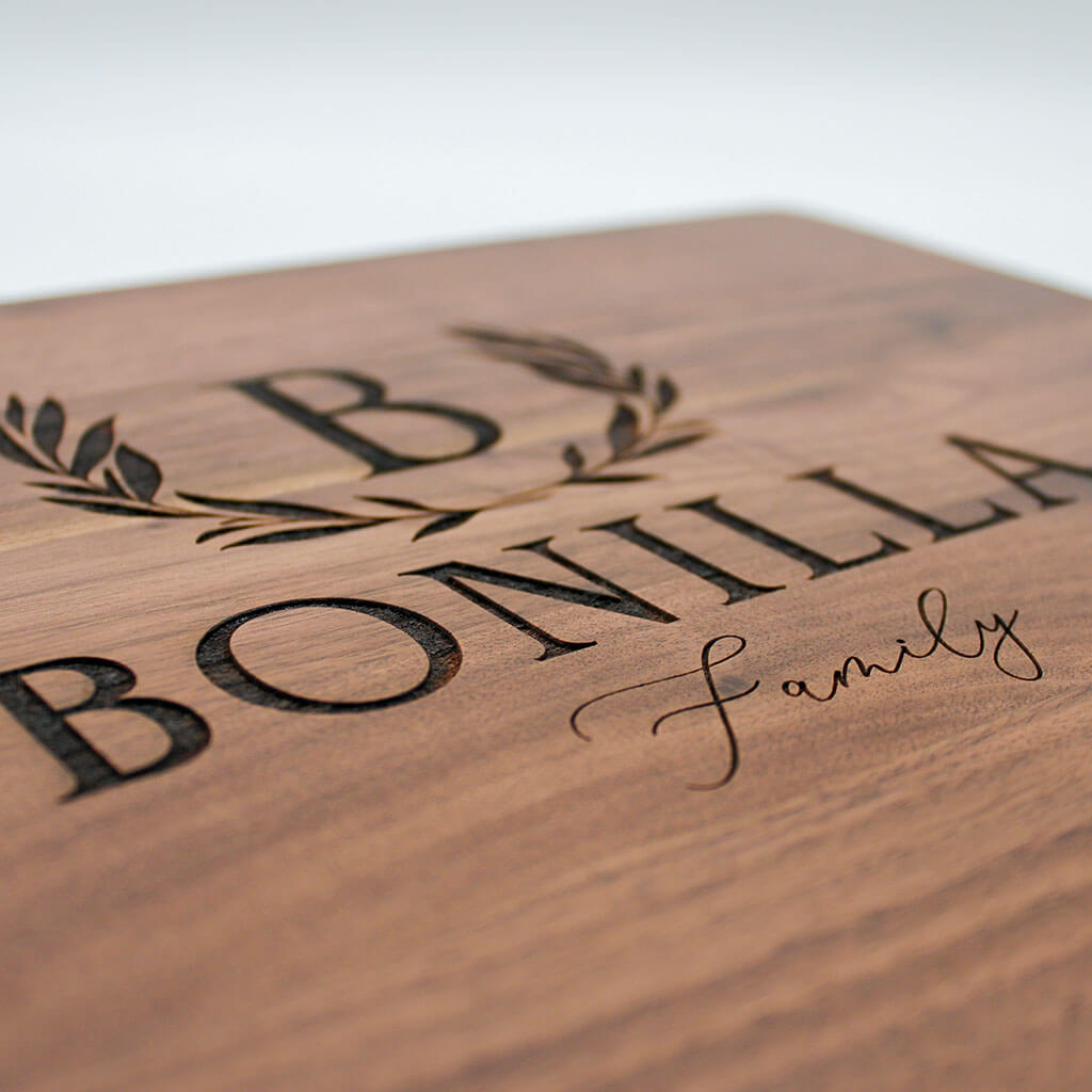 Wooden cutting board with engraved  text