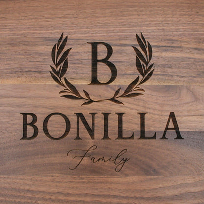 Wooden surface with name engraved in a decorative style